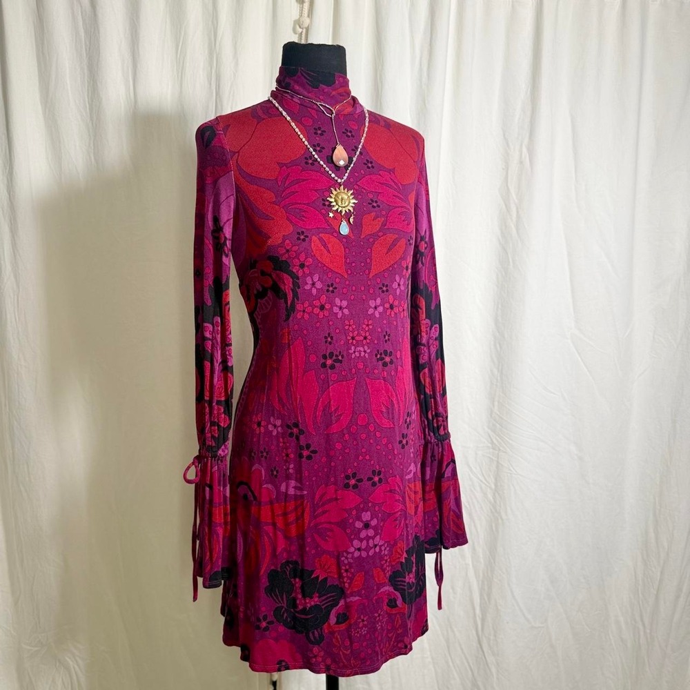 Free People XS Psychedelic Floral Open Back Mini Dress